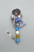 Nurse Badge Reel – Seated Afro Natural Hair Healthcare Design