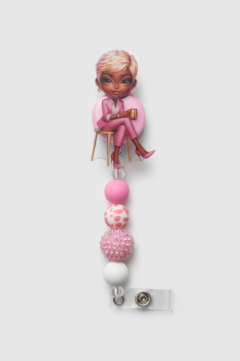 Professional Women Badge Reel – Pink Power Boss Lady Design