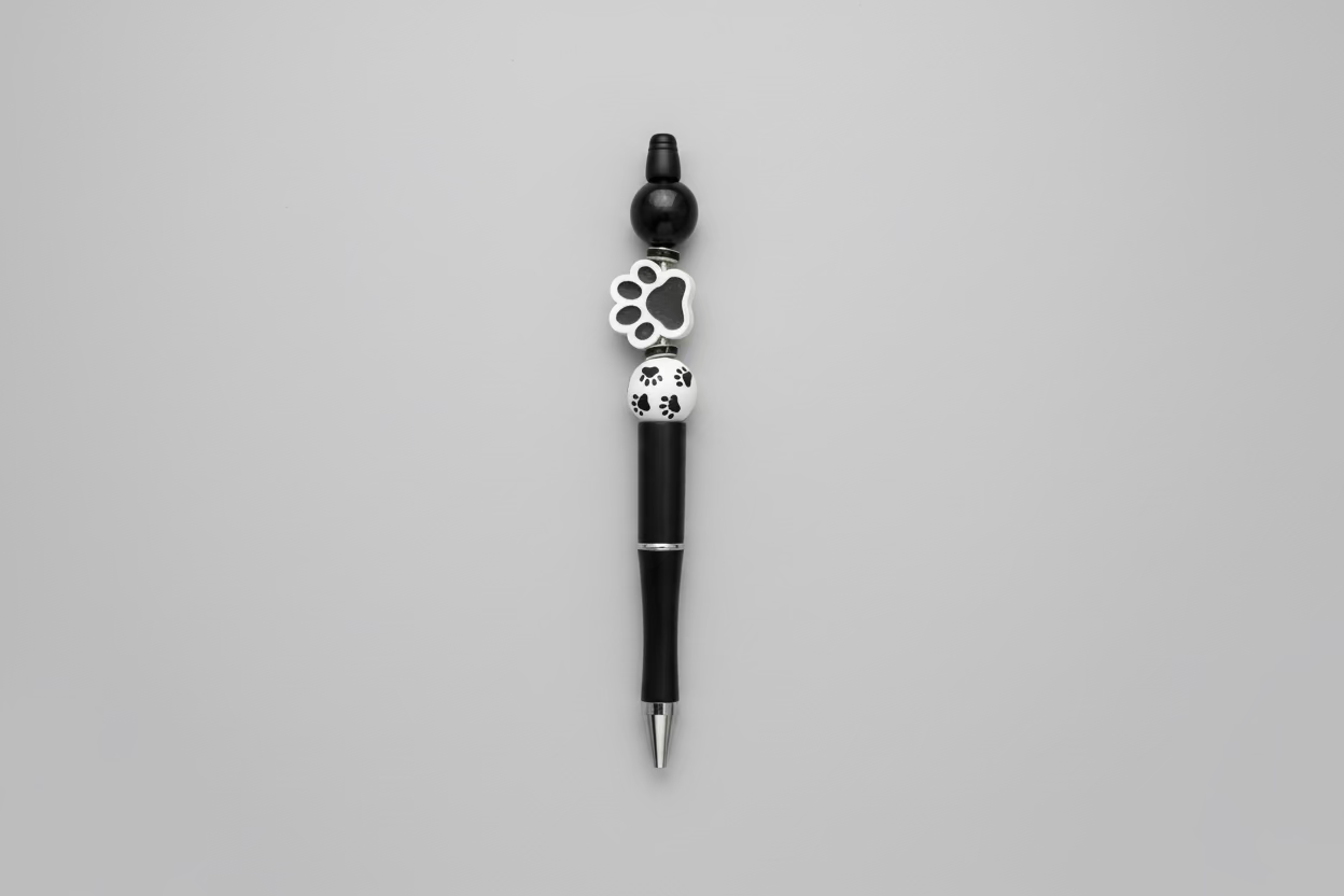 Paw Print & Black Ball Charm Ink Pen