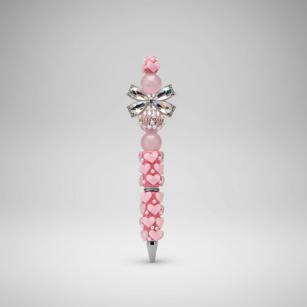 Pink Bling Heart Pattern Ink Pen