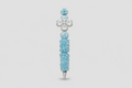 Teal Blue Heart Pattern Blinged Out Ink Pen