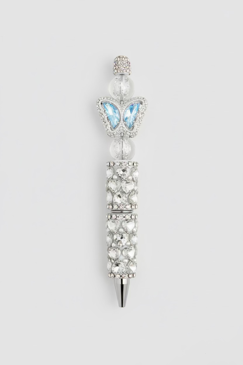 Clear Stone & Sky Blue Butterfly Blinged Out Ink Pen