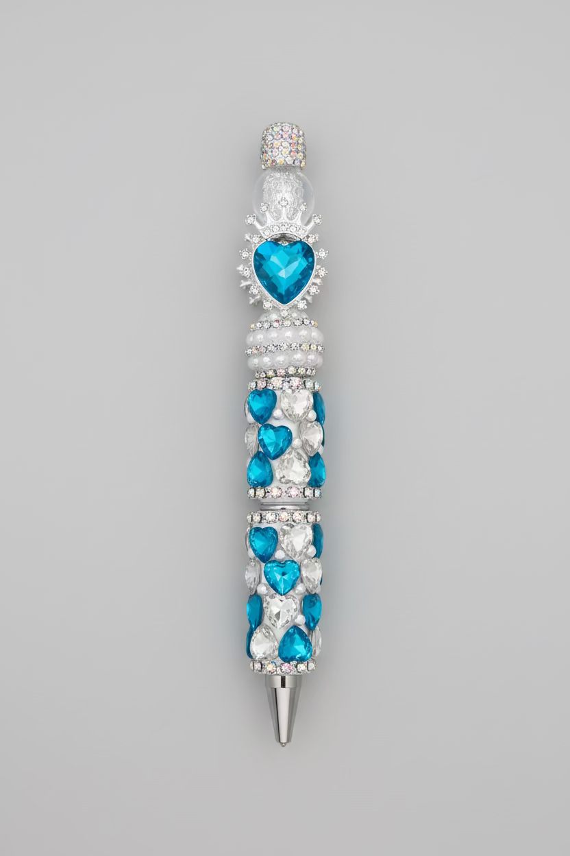 Blinged Out Teal Blue & Clear Ink Pen